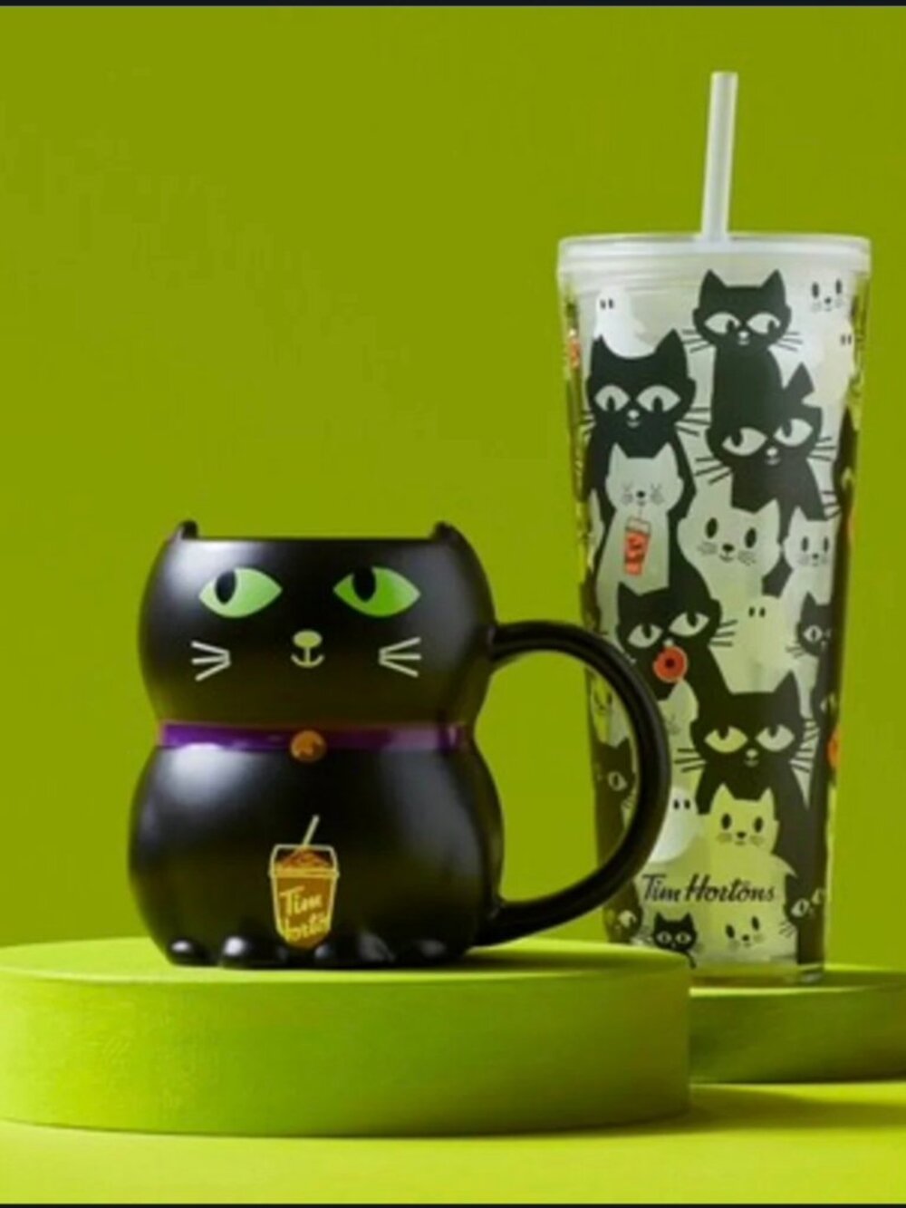 Tim Hortons Halloween 2025 Black Cat Mug and Glow Tumbler Set